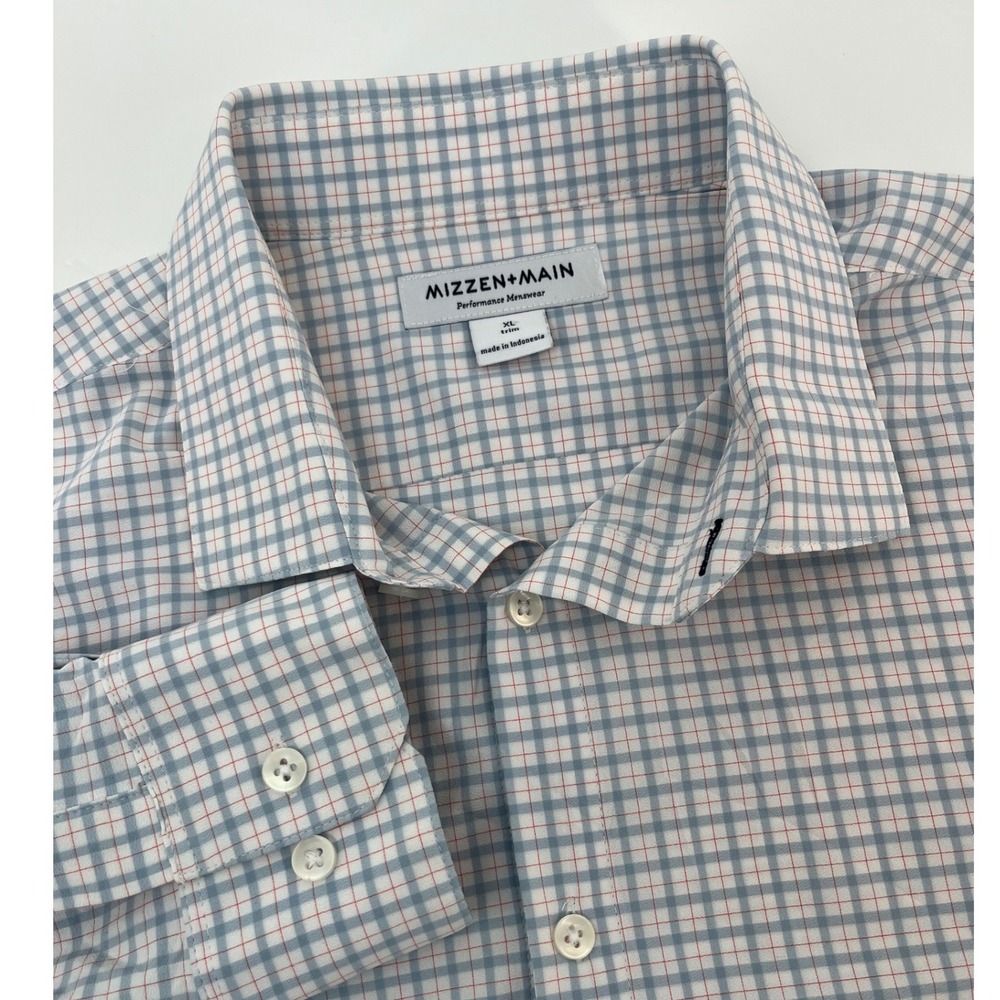 Mizzen+Main Performance Button Down Mens XL Blue Red Grid Check Trim Fit LWL-S20